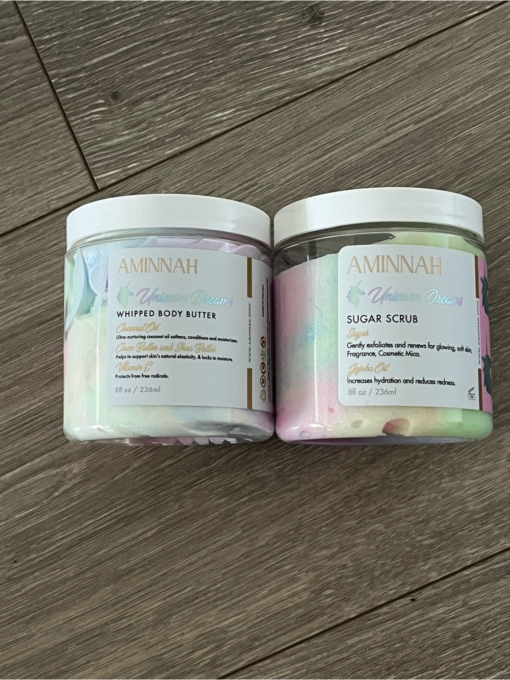 NWT AMINNAH Unicorn Dreams Whipped Body Butter & Sugar Scrub - Pastel Multicolor